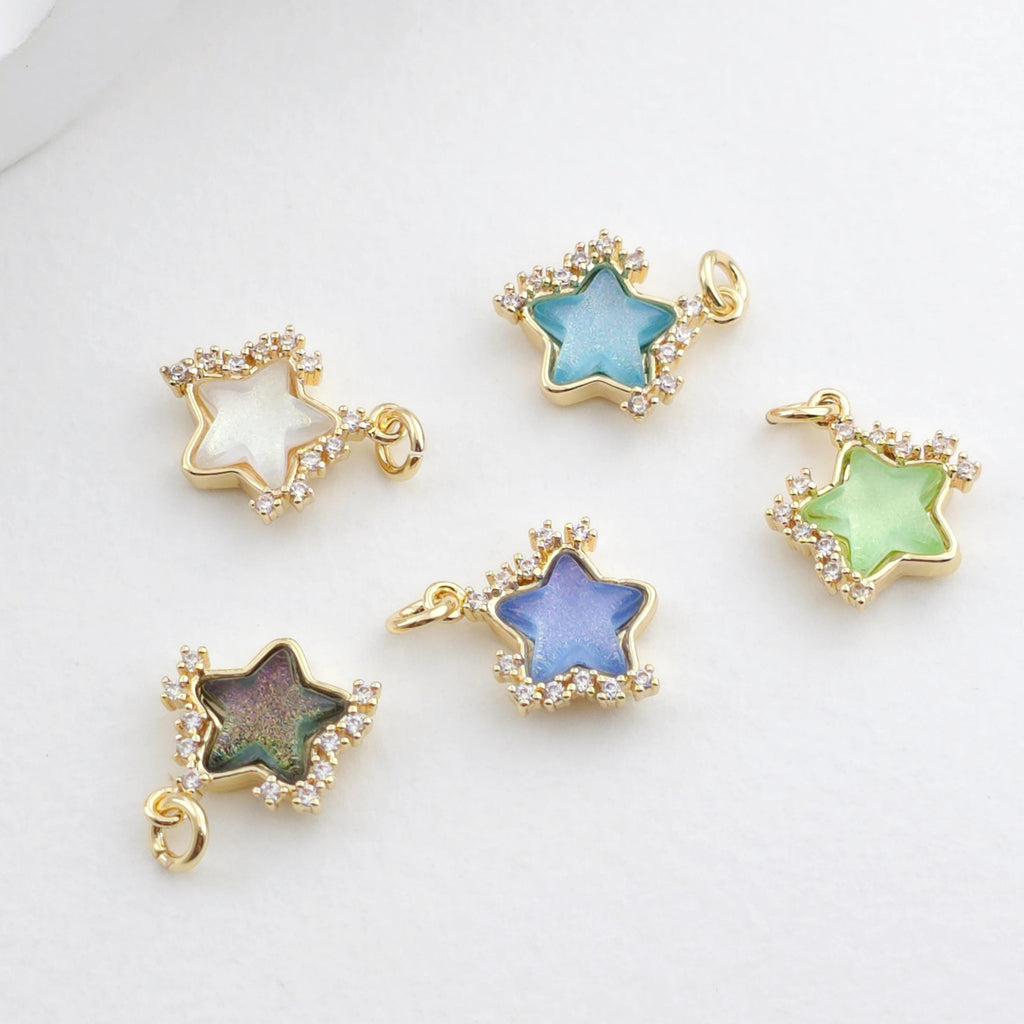 Crystal Tiny Star Charms, Cubic Zirconia Pave, 18K Gold/Silver Plated Star Pendant, Jewelry Findings S1294