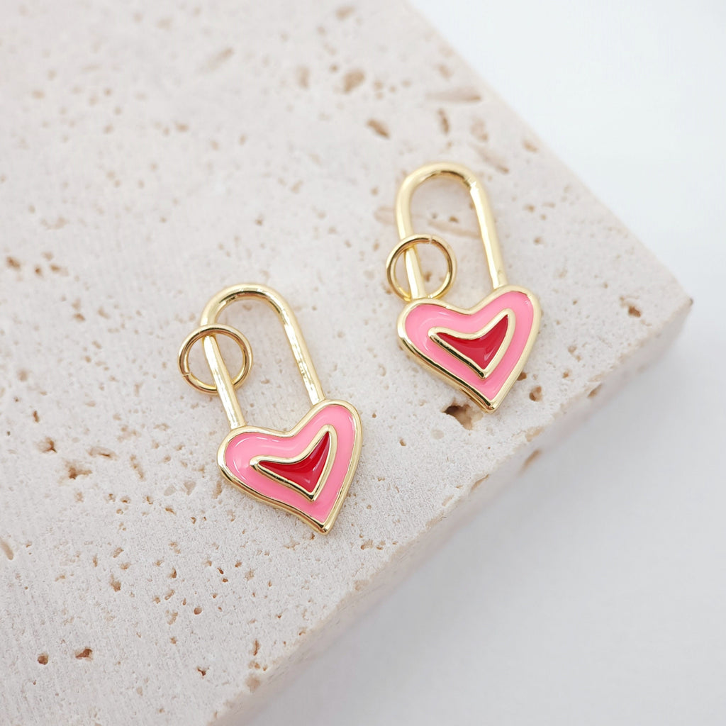 Dainty Enamel Love Lock Charm, 18K Gold Plated Necklace Making Pendant, Love Lock Pendant, 18x10m, Jewelry Findings S1031