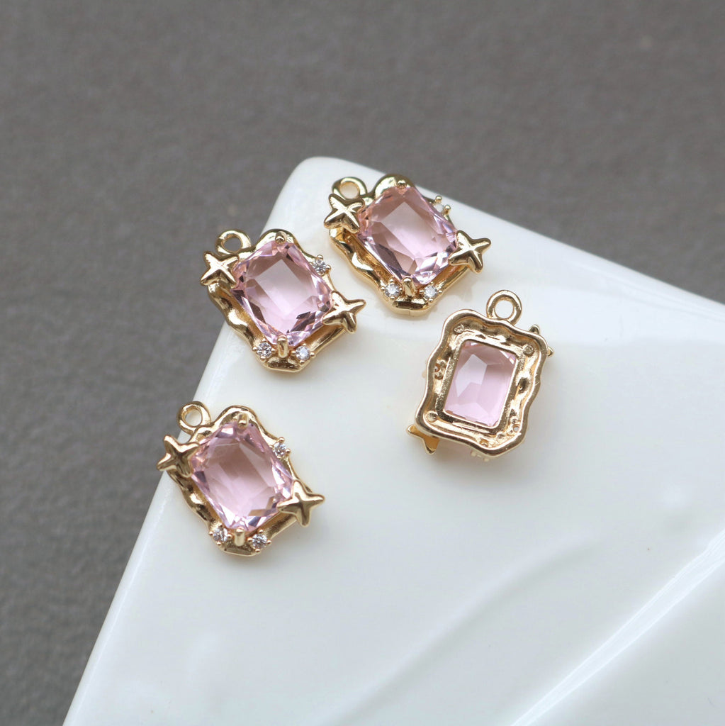 10pcs Rectangular Connector, Cubic Zircon Crystal Pendant, Bracelet Necklace Pendant, 14K Real Gold Plated, Jewelry Findings HL067-F133