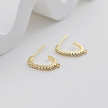 Load image into Gallery viewer, C Shape Ear Post, Nickel Free, CZ Pave, 18.9*16.4mm, 18K Gold Plated Stud Earring Finding D0277