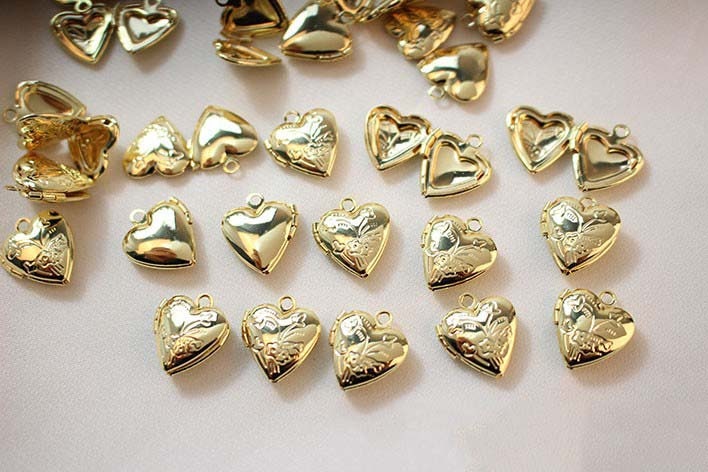 Shiny Heart Locket Charms, 18K Gold Plated, Key to my heart, Love Pendant, Necklace Making Pendants, Jewelry Findings GZ313