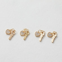 Cargar imagen en el visor de la galería, Dijes de medallón de corazón brillante, chapados en oro de 18 quilates, colgante de llave, colgante de amor, colgantes para hacer collares, accesorios de joyería JG011