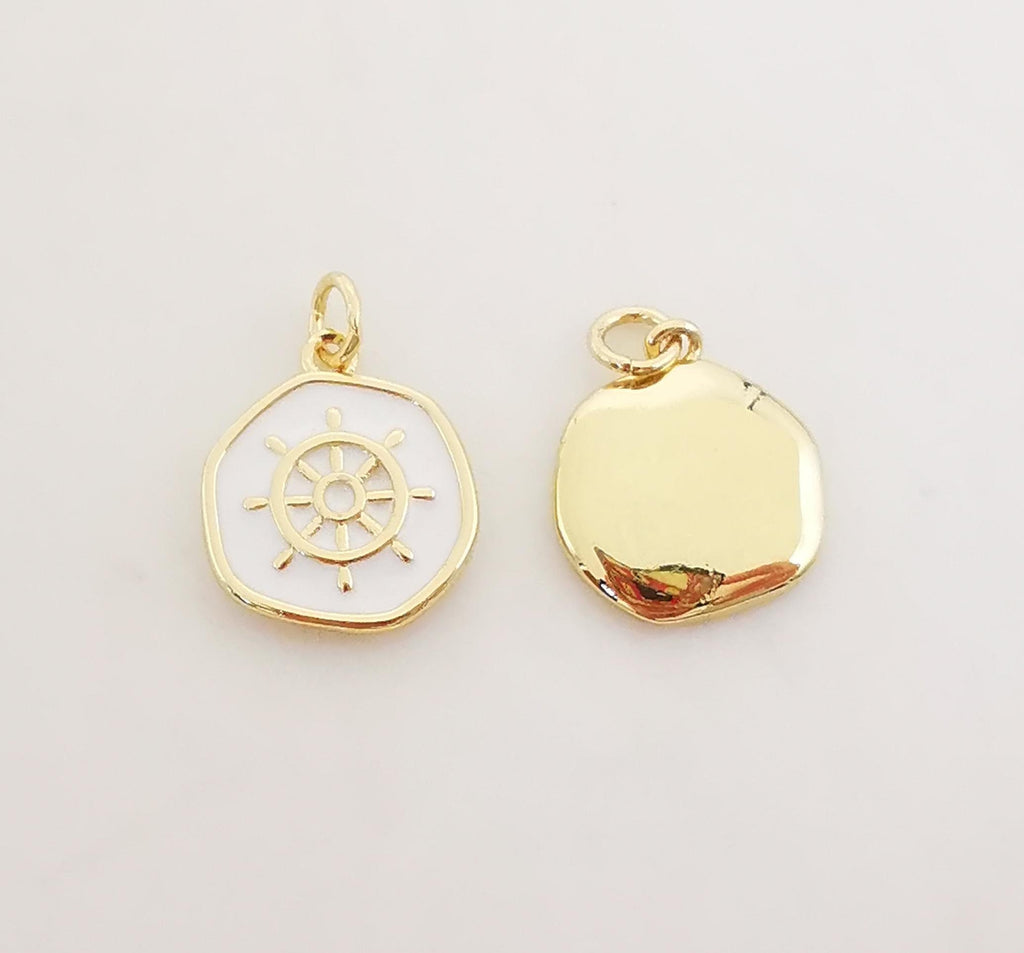 Dije de moneda redonda de esmalte multicolor, chapado en oro de 18 quilates, con forma de cruz, ancla, abejas, timón y caballito de mar, 14 mm, ideal para collares y pulseras, S1076