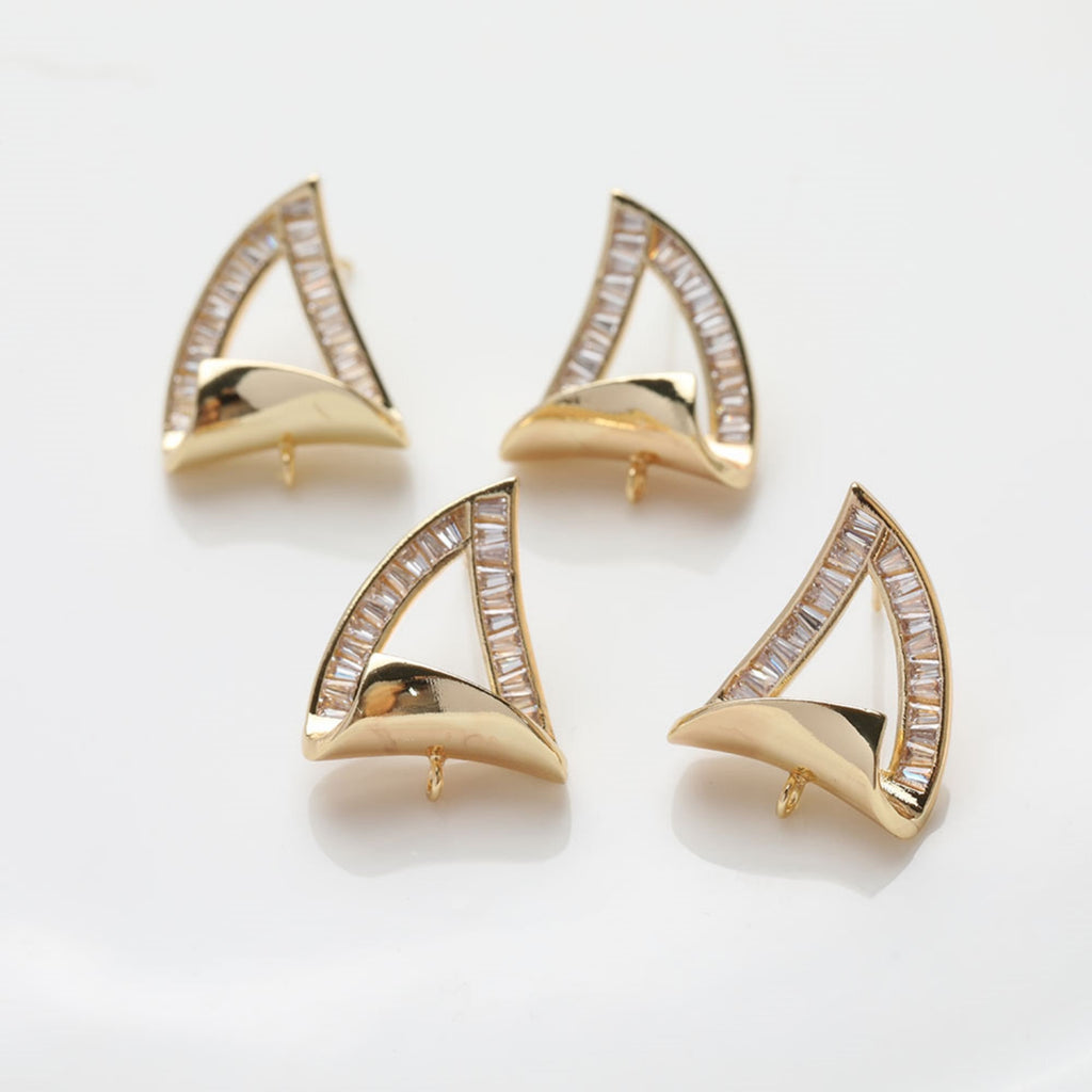 Pendientes de botón con diseño de velero, oro/plata de 14 quilates, circonitas pavé, plata de ley 925, sin níquel, con aro JG071