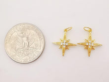 Load image into Gallery viewer, 6PCS 16mm North Star Charms, Crystal Cubic Star Pendant, 18K Gold Plated, Necklace charms, Jewelry Findings S704