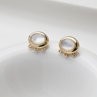 Oval Shell Ear Post With 3 Loops, S925 Silver Ear Pin Nickel Free, Gold/Silver Ear Stud, Hypoallergenic Earring Findings GT016