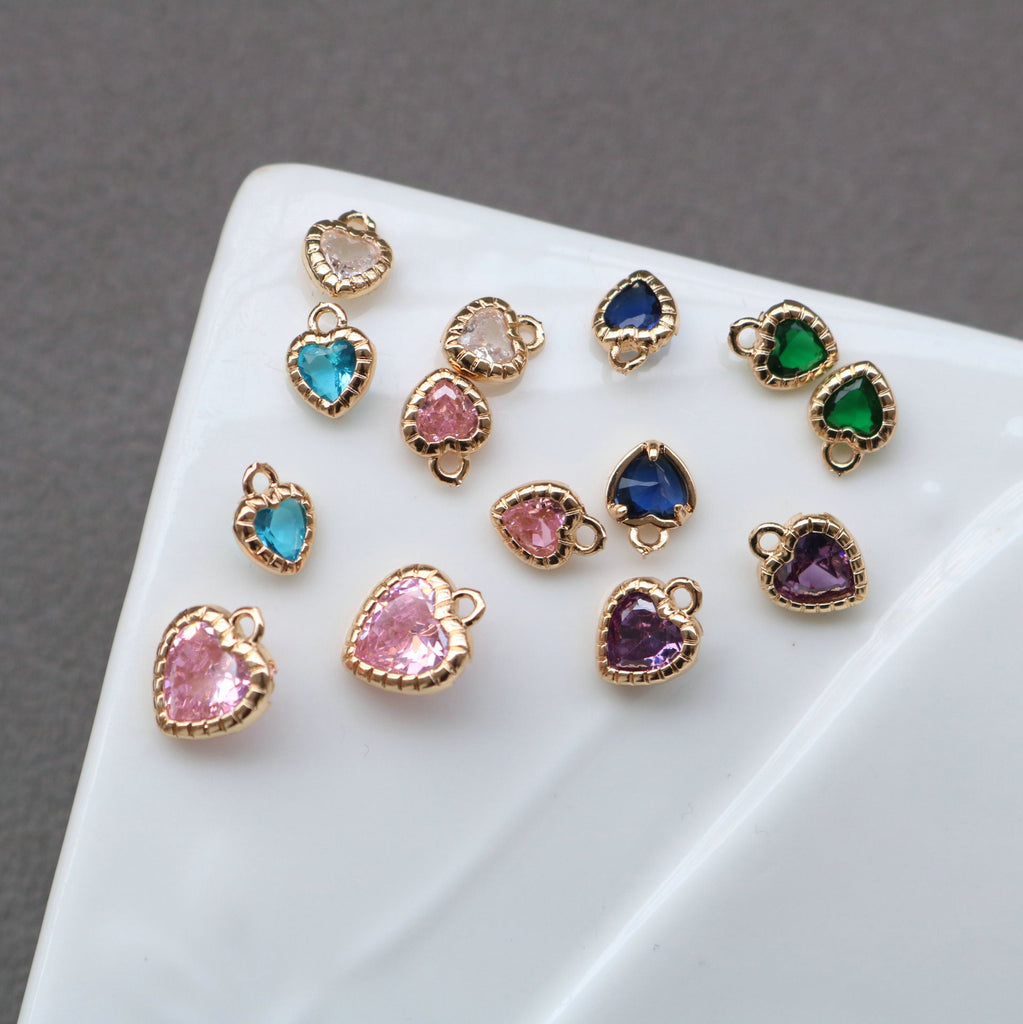 10pcs Tiny Heart Charms, Cubic Heart Charm,  18K Gold Plated CZ Pave Love Pendant, Necklace Making Pendants, Jewelry Findings HL064-F135