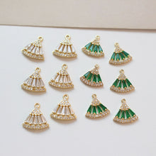 Load image into Gallery viewer, CZ Pave Fan Shape Charm, Cubic Zircon Crystal Fan Connector, CZ Earring Charms, Gold Plated  Earring Charms, Jewelry Findings BB030-F031