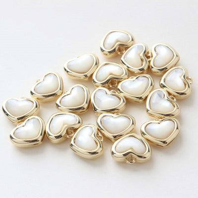Dainty Heart Charm, Mother of Pearl Charm, 11mm, 14K Gold/Silver Plated Heart Charm for Jewelry Making GZ337