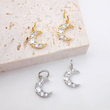 Load image into Gallery viewer, Tiny Cubic Crescent Moon Charm, 18K Gold Plated Moon Pendant, Clear Micro CZ Pave Horn Charms, 8x7mm, Jewelry Findings S772