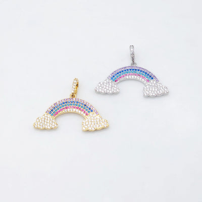 Dainty Rainbow Cloud Charm, Colorful Micro CZ Pave Rainbow Pendant, 36mm, 18K Gold Plated, Necklace Making Charm, Jewelry Findings S20476