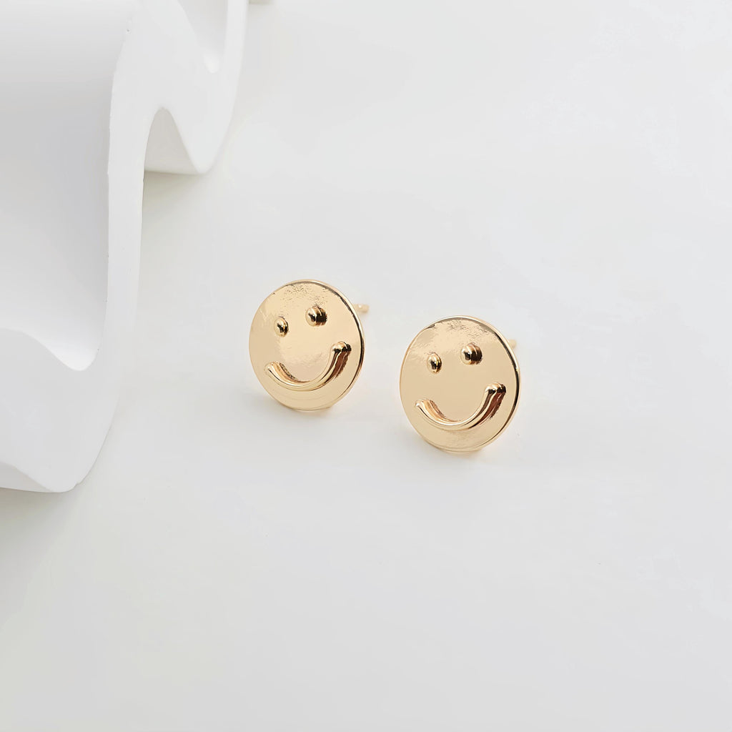 Emoji Round Earring Post, Smile Face Post Earring, S925 Silver Pin, 12.3mm, Nickel Free Earrings, Irregular Shape Ear Stud with Loop ZX275