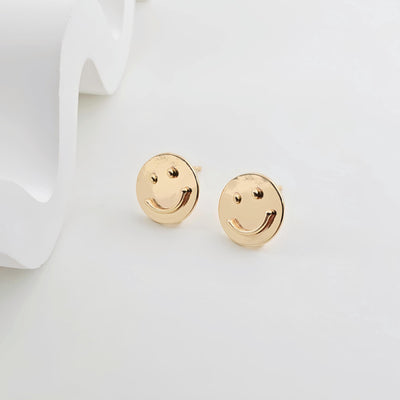 Emoji Round Earring Post, Smile Face Post Earring, S925 Silver Pin, 12.3mm, Nickel Free Earrings, Irregular Shape Ear Stud with Loop ZX275
