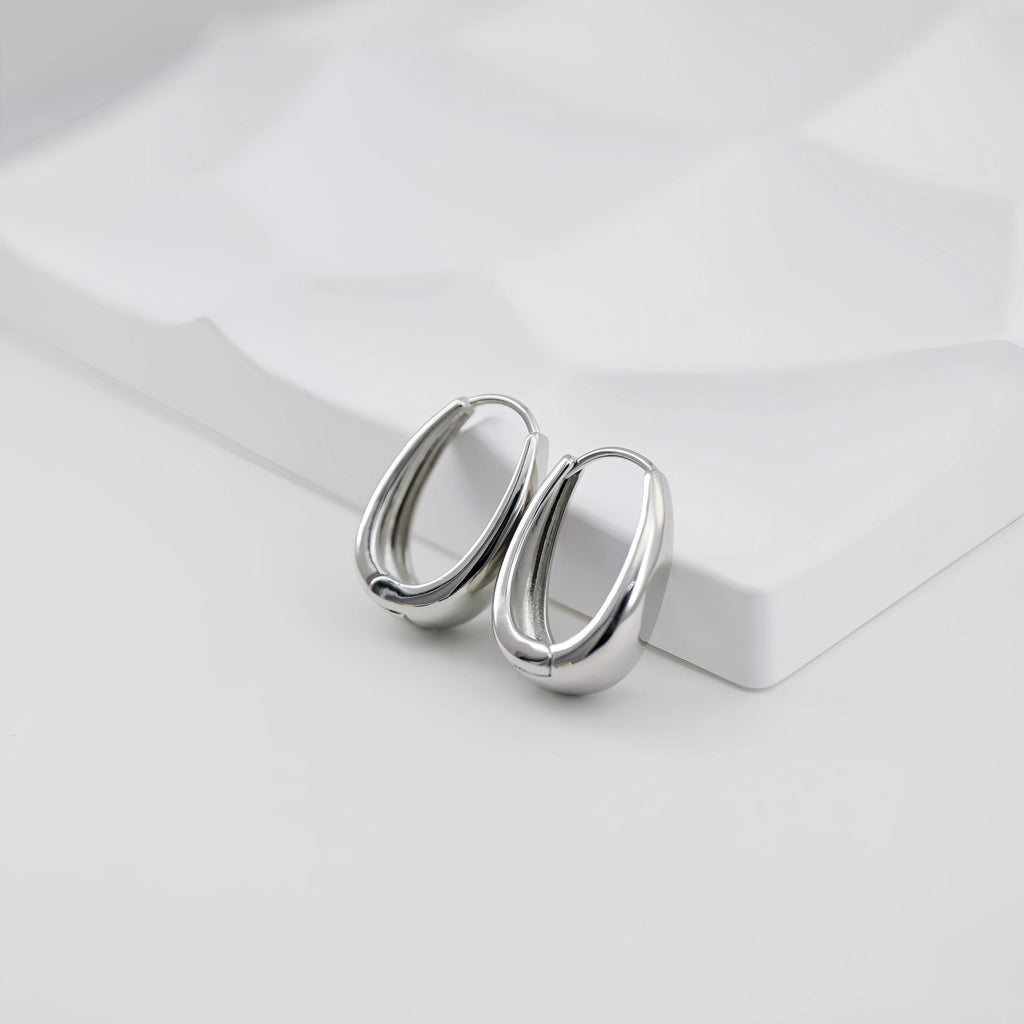 Gold Oval Ear Hoops, 18K Gold/Silver Plated Leverback Earrings, Huggie Hoops Earring D0567