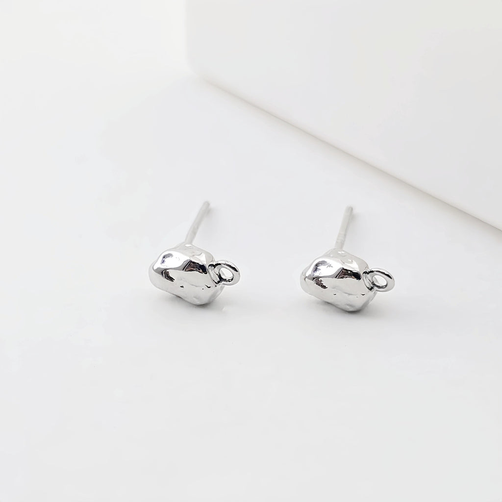 Stone Ear Post With Loop, S925 Silver Ear Pin Nickel Free Earrings, Gold/Silver Ear Stud, Hypoallergenic Earring Findings ZX297