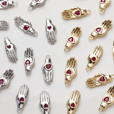 2pcs Hand Charm, 14K Gold/Silver Plated CZ Pave Pendant, Neckalce Bracelet Making Pendant, Jewelry Supply Finding GZ112