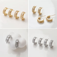 Load image into Gallery viewer, C Shape Earrings Post, 14K Gold/Silver Plated, CZ Pave, S925 Silver Ear Pin Nickel Free, Ear Stud Hypoallergenic Earring Findings GZ406