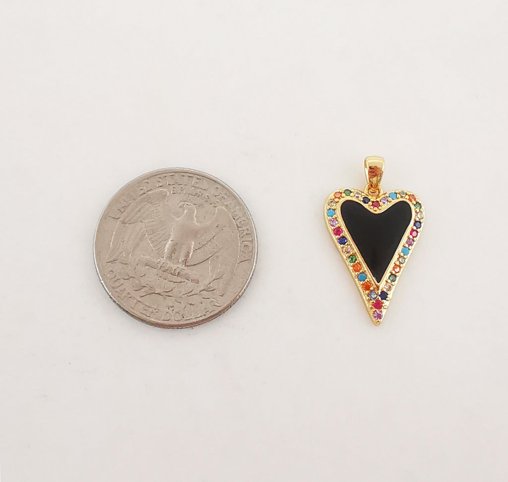 Enamel Heart Charms, Rainbow Pave Charm, 18K Gold Plated CZ Pave Love Pendant, Necklace Making Pendants, Jewelry Findings S20322
