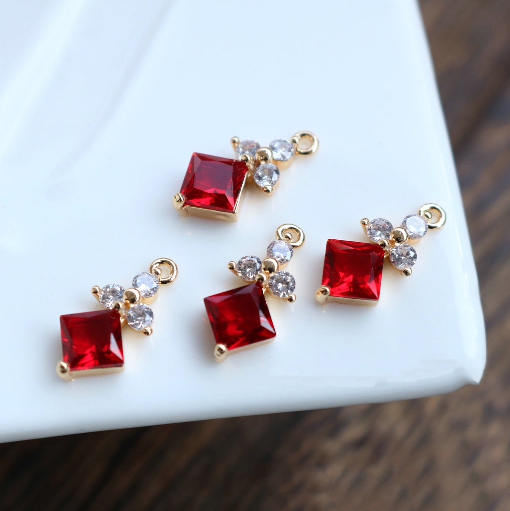 10pcs Flower Charm, Cubic Zircon Crystal Flower Pendant, Real Gold Plated Brass Earring Charms, Jewelry Findings HL075-F015