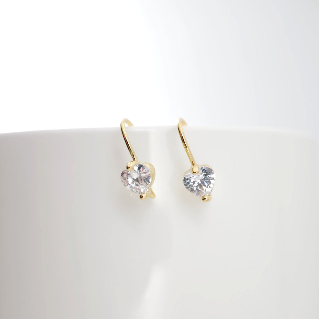 18K Gold Plated Ear Wires, heart Cubic Pave Earring Hooks, Nickel Free, Fish Hooks, Ear Wires for Jewelry Making D0169
