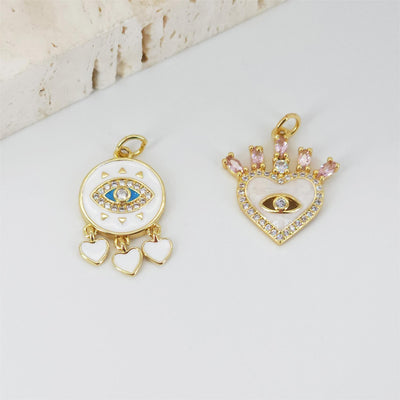 Dije de ojo malvado en forma de corazón, colgante de ojo esmaltado bañado en oro de 18 quilates, 21 x 19 mm, para hacer collares, accesorios de joyería S20808