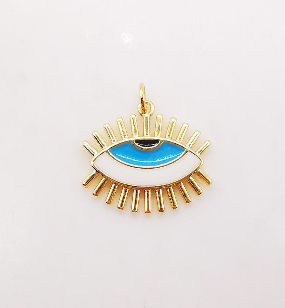 Enamel Cubic Evil Eye Charm, 18K Gold Plated Micro CZ Pave Eye Pendant, Necklace Making Charm, Jewelry Findings S915