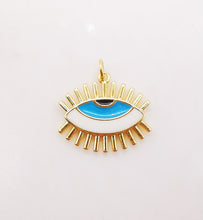 Load image into Gallery viewer, Enamel Cubic Evil Eye Charm, 18K Gold Plated Micro CZ Pave Eye Pendant, Necklace Making Charm, Jewelry Findings S915