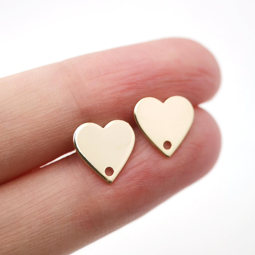 10pcs Gold Heart Earring Post, 10mm,S925 Silver Ear Pin Nickel Free Earrings, Ear Stud Loop, Hypoallergenic Earring Findings Z060