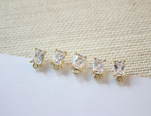 Load image into Gallery viewer, Rectangular Ear Post With Loop, Star, CZ Stone, S925 Silver Ear Pin Nickel Free, Gold Ear Stud, Hypoallergenic Earring Findings GZ179