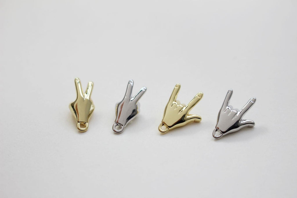 14K Gold Gesture Earring Post With Loop, Rock 'n' Roll, Yeah, S925 Silver Ear Pin Nickel Free, Hypoallergenic Earring Findings BB083