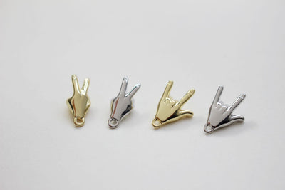 14K Gold Gesture Earring Post With Loop, Rock 'n' Roll, Yeah, S925 Silver Ear Pin Nickel Free, Hypoallergenic Earring Findings BB083