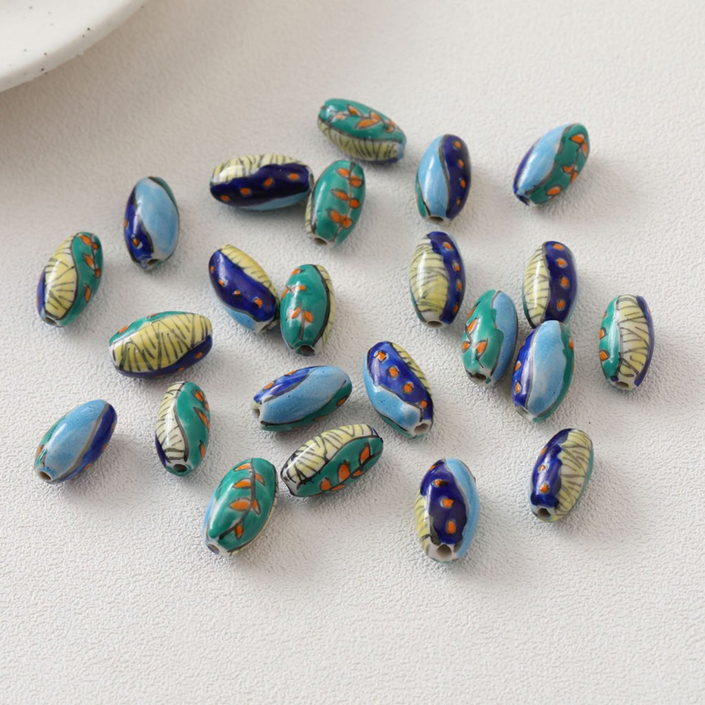 5 cuentas espaciadoras ovaladas, colgante ovalado de cerámica pintado a mano, cuentas de cerámica para hacer joyas, hallazgos de cuentas DIY GZ439