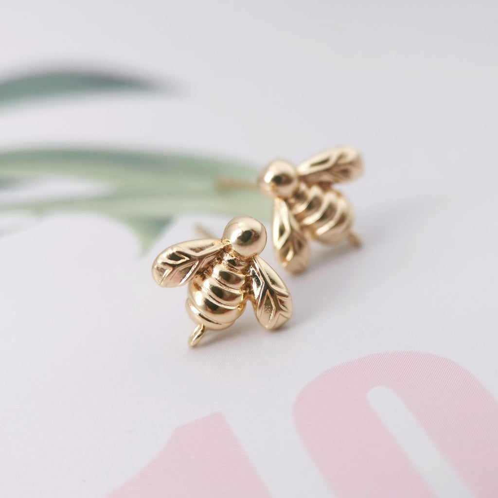 4pcs Gold Bee Earring Post With Loop, S925 Silver Pin Nickel Free Earrings, Bee Ear Stud Loop, Hypoallergenic Earring Findings Z091