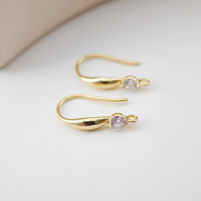 18K Gold Plated Ear Wires, Cubic Pave Earring Hooks, Nickel Free, Fish Hooks, Ear Wires for Jewelry Making D0203