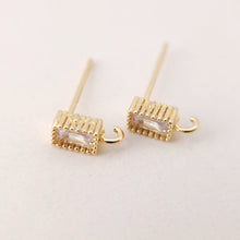 Load image into Gallery viewer, Rectangular CZ Earring Post With Loop, S925 Silver Pin Nickel Free Post, 18K gold Plated, Hypoallergenic Earring Findings S1181