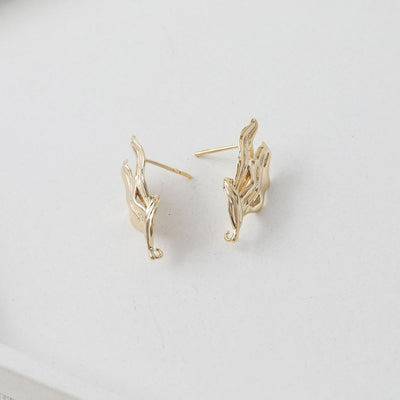Irregular Leaf Ear Post With Loop, S925 Silver Ear Pin Nickel Free Earrings, Gold/Silver Ear Stud, Hypoallergenic Earring Findings BB120