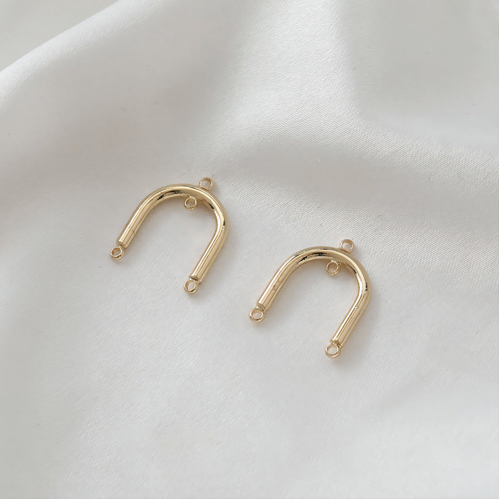 وصلة ذهبية مقوسة على شكل حرف U مع حلقات، نتائج صنع أقراط مطلية بالذهب عيار 14 قيراطًا، نتائج مجوهرات 13 × 17 مم JH009