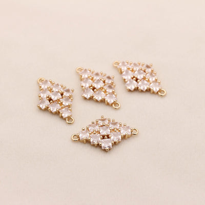 Rhombus Connector Charm, Cubic Zircon Crystal Pendant, Real Gold Plated Brass Earring Charms, Jewelry Findings CC024-F058