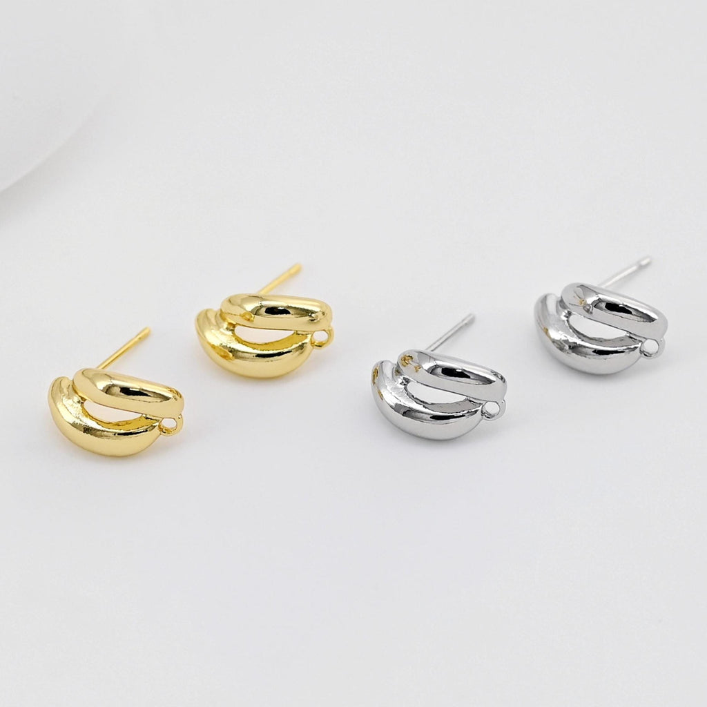 C Shape Ear Post, Nickel Free, S925 Silver Pin, 14*9.6mm, 18K Gold Plated Stud Earring Finding D0441