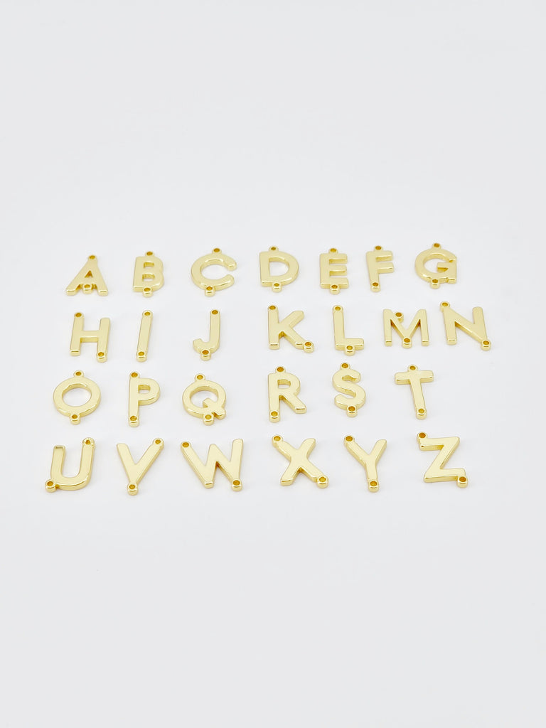 Cuentas con letras del alfabeto en oro brillante de 18 quilates, cuentas con iniciales, dijes de letras, huecos de doble cara, cuentas con iniciales para collar y pulsera S20682