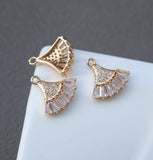 CZ Pave Fan Shape Charm, Cubic Zircon Crystal Fan Connector, CZ Earring Charms, Gold Plated Brass Earring Charms, Jewelry Finding HL004-F036