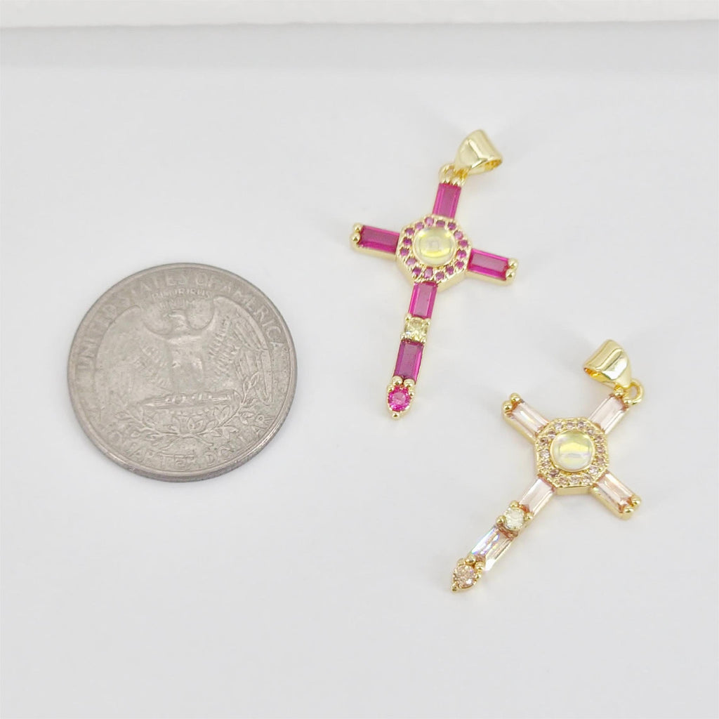 Dijes de cruz, colgante de cruz con pavé de circonitas, varios estilos de cruz, latón chapado en oro de 18 quilates, dijes para hacer collares, accesorios de joyería S20773