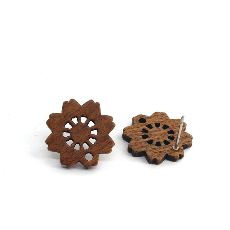 10PCS Wooden Flower Studs Collection, Geometric Wooden Earring Findings, Nickel Free, Earring Finding MY019-JT001