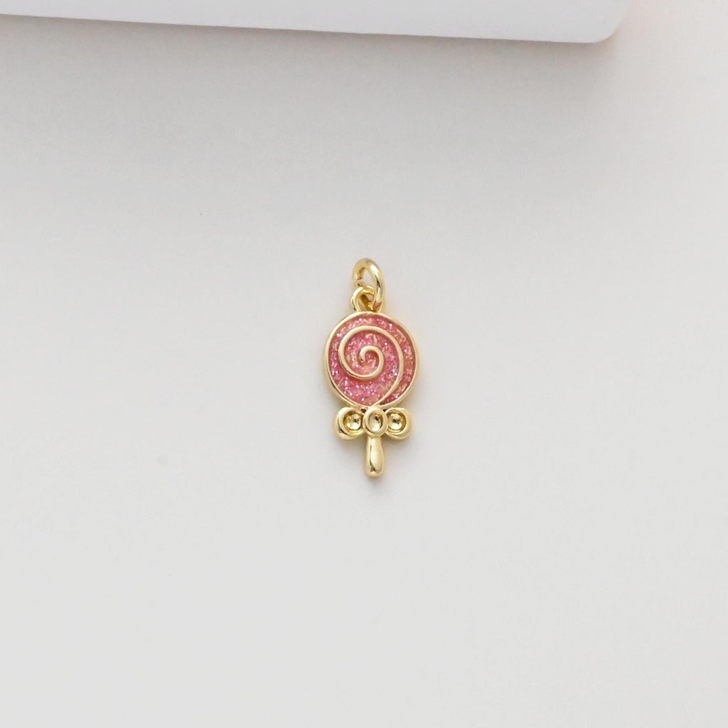 Enamel Lollipop Pendant, Lollipop Charms, 18K Gold Plated, Pink Lollipop, Enamel Pendant, Earring Making Charm, Jewelry Findings S1314