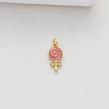 Load image into Gallery viewer, Enamel Lollipop Pendant, Lollipop Charms, 18K Gold Plated, Pink Lollipop, Enamel Pendant, Earring Making Charm, Jewelry Findings S1314