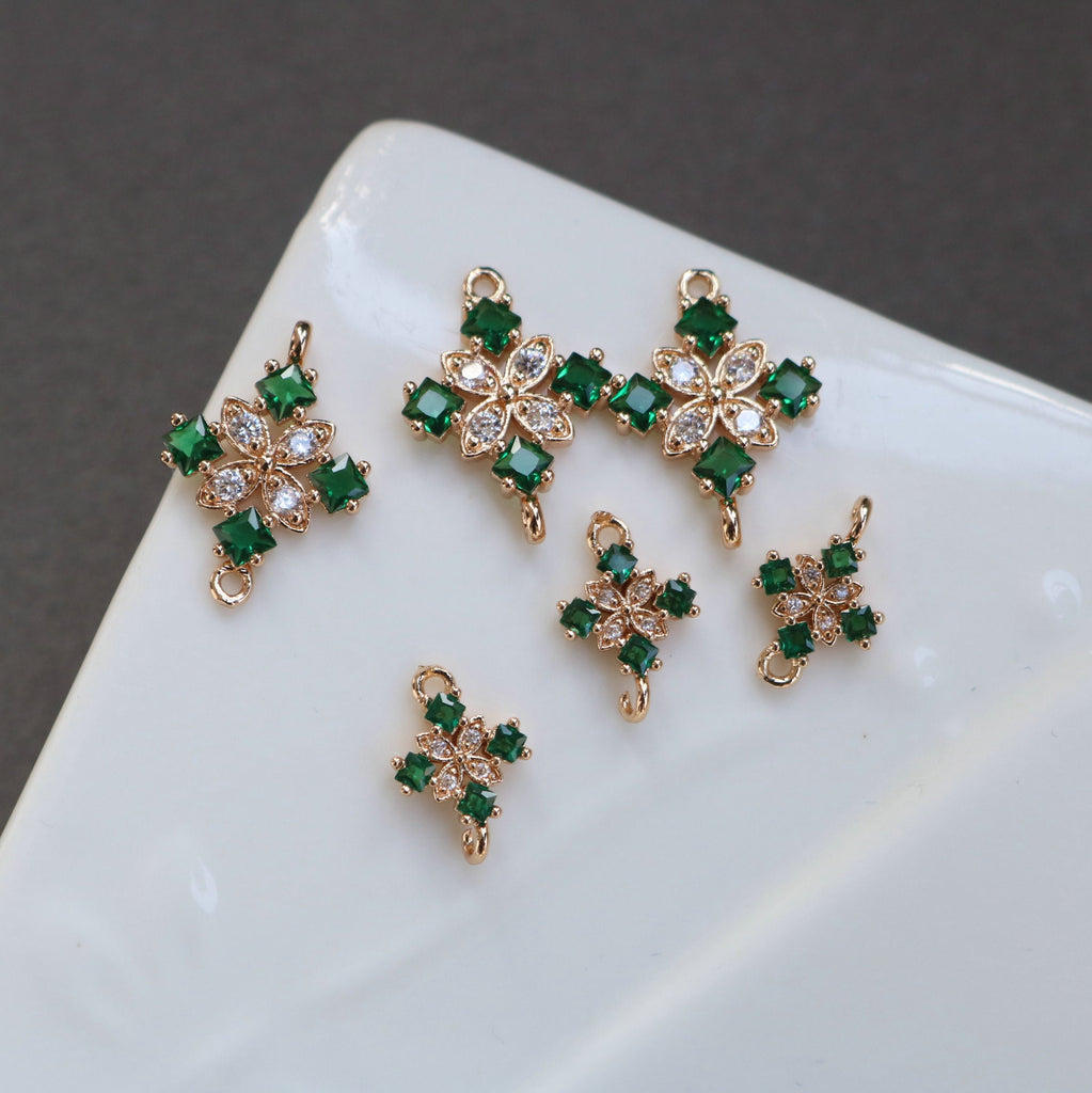 10pcs Flower Connector, Cubic Zircon Crystal Pendant, Bracelet Necklace Pendant, 14K Real Gold Plated, Jewelry Findings HL111-F038