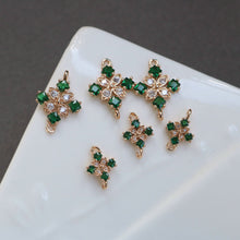 Load image into Gallery viewer, 10pcs Flower Connector, Cubic Zircon Crystal Pendant, Bracelet Necklace Pendant, 14K Real Gold Plated, Jewelry Findings HL111-F038