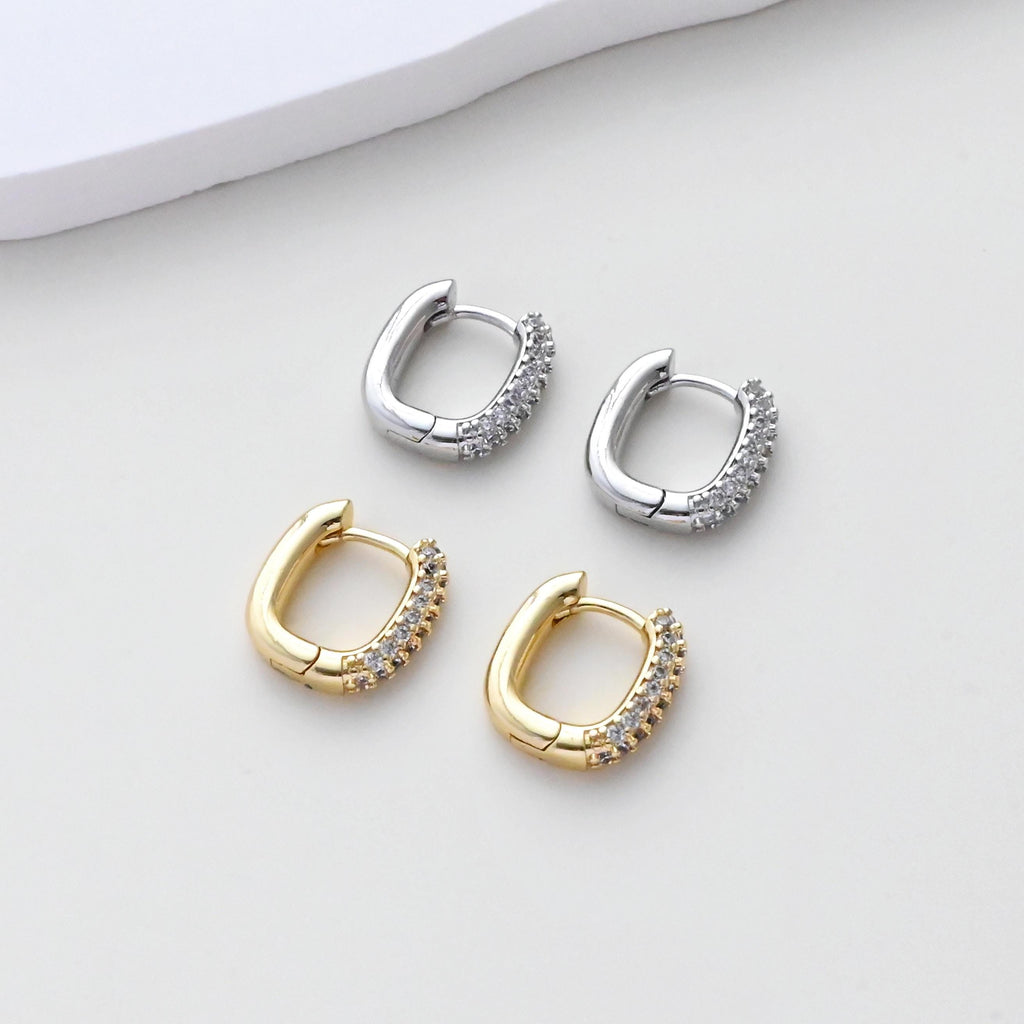 U Shape Earring Hoops, Gold Plated Huggie Hoops Earring, CZ Pave, Ear Hoops, DIY Earring  Finding, Handmade Earring Supplies S1401
