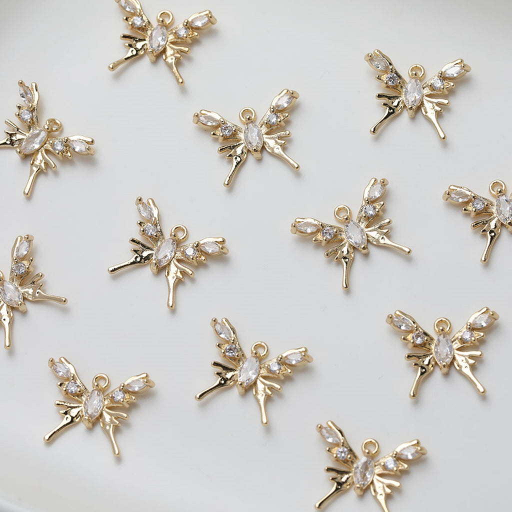 Butterfly Charm, Gold Plated Pave Pendant, Pave CZ, Silver Butterfly, Necklace Jewelry Finding GZ520