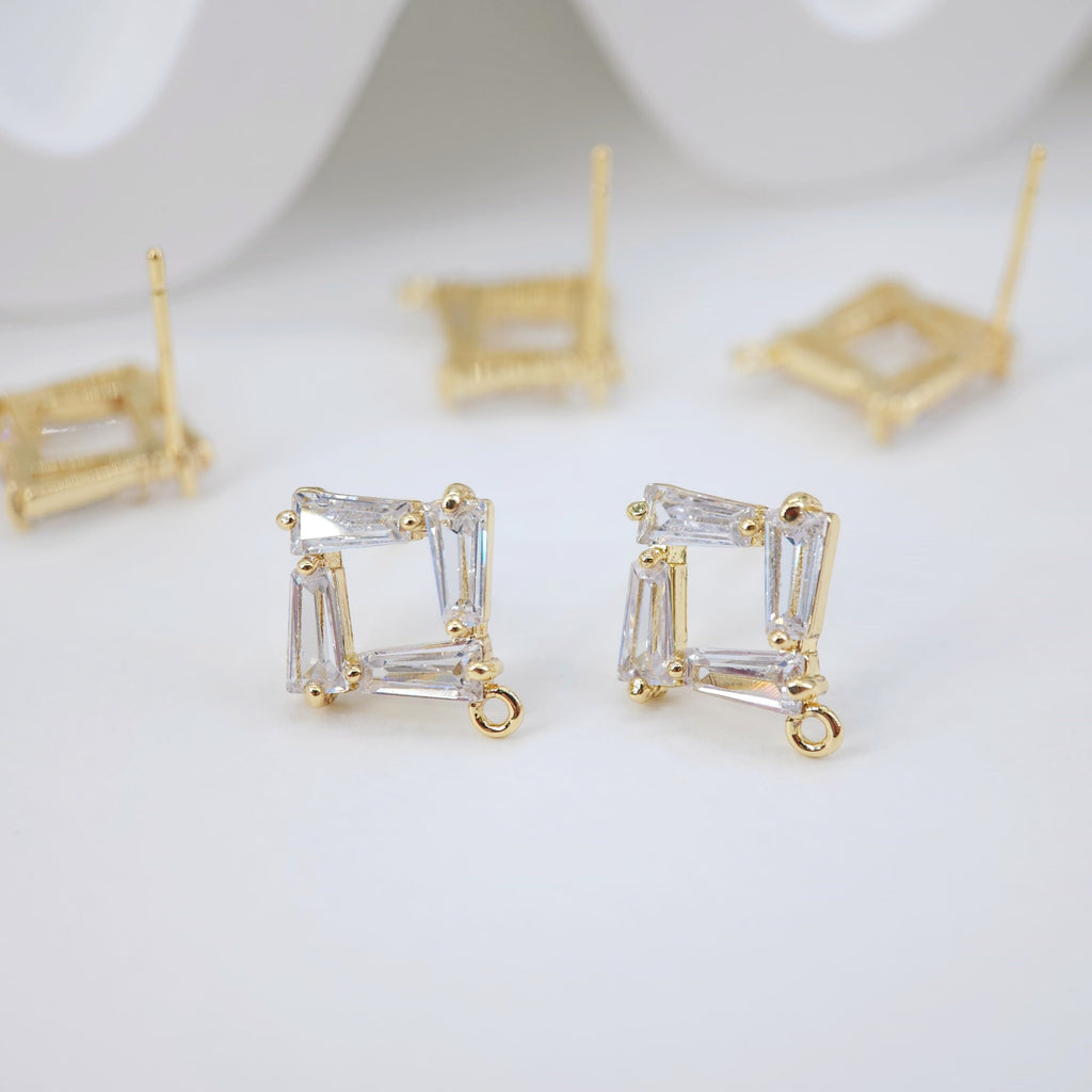 أقراط من الزركونيا المكعبة على شكل معين، عمود ذهبي مربع مع حلقة، مضاد للحساسية، نتائج الأقراط، لوازم صنع الأقراط يدويًا D0026